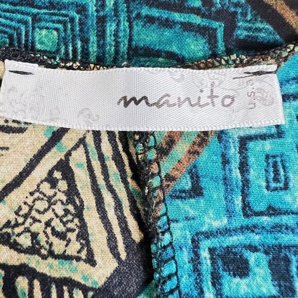 Manito Womens Open Front Kimono One Size Blue Tribal Print Fringe Boho Festival - Picture 5 of 5